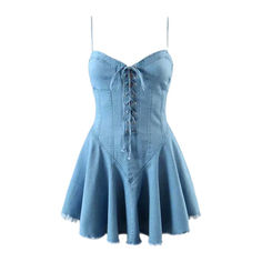 Put the 90s back on the map with our light-wash denim dress from our 2023 Summer Collection! This sleeveless above-the-knee dress features light-wash fabric. spaghetti-straps. raw hem. and drawstrings closure for a look that's equal parts nostalgic and vogue. Let the sun kiss your skin and show off your bold spirit with this timelessly chic piece!Why This Dress is a Summer FantasyExperience the perfect balance of vintage charm and fashion vibrancy with this iconic denim dress. Its enduring spagh Casual Mini Suspender Dress For Spring, Casual Mini Length Suspender Dress For Spring, Trendy Sleeveless Corset Dress For Spring, Trendy Sleeveless Spring Corset Dress, Spring Cotton Mini Suspender Dress, Spring Cotton Suspender Dress In Mini Length, Cotton Suspender Dress, Mini Length For Spring, Spring Mini Cotton Suspender Dress, Casual Fitted Suspender Dress For Spring