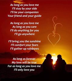 two people sitting on the beach at sunset with an i love you poem in front of them