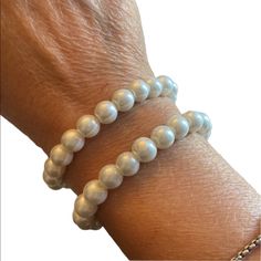 2 Faux Pearl Bracelets. Elastic For Easy On And Off. Substantial Feel And Weight. Nwot! Classic Adjustable Pearl Bracelet For Party, Elegant Everyday Cream Bracelets, Adjustable Cream Pearl Bracelet For Parties, Classic Adjustable Bracelets For Party, Classic Adjustable Bracelet For Party, Elegant Adjustable Cream Bracelet, Elegant Cream Adjustable Bracelet, Elegant Adjustable Hypoallergenic Stretch Bracelet, Adjustable Classic Cream Bracelets