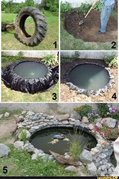 how to build a garden pond with tires