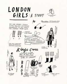 the london girls'a study poster is shown in black and white, with handwritten notes