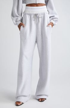 Alexander Wang Logo Elastic Waist Wide Leg Cotton Sweatpants | Nordstrom Athleisure Wide-leg Sweatpants For Streetwear, Relaxed Fit Sweats For Elevated Casual, Relaxed Fit Sweats For Elevated Casual Athleisure, Athleisure Sweats With Relaxed Fit For Elevated Casual, Relaxed Pants With Ribbed Waistband And Straight Hem, Sporty Cotton Wide Leg Sweatpants, Elevated Casual Cotton Sweatpants With Comfort Waistband, Relaxed Fit Wide-leg Sweatpants For Athleisure, Wide-leg Sweatpants Relaxed Fit For Athleisure