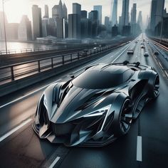 a futuristic sports car driving down the highway