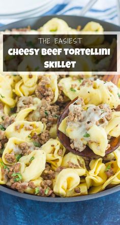 a skillet filled with tortelli shells and meat