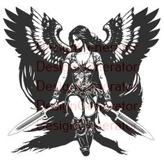 an angel with two swords in her hand and the words destructator on it