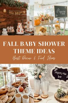 a baby shower theme is featured in this collage with the words fall baby shower theme ideas