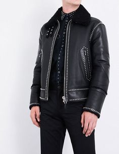 <Strong>Jacket+Description</Strong><br/>  <Ol>  <li>100%+Handmade+Stuff</li><br/>  <li>  Studded+Jacket+made+with+100+%+Genuine+Top+Quality+COWHIDE+Leather  </li><br/>  <li>  SILVER+ANTIQUE+DECORATED+STUDDS+and+each+single+Stud+is+Punched+with+hands+  </li><br/>  <li>  Front+Back+Studded  </li><b... Chrome Hearts Leather, Givenchy Men, Biker Jacket Men, Studded Jacket, Leather Jacket Style, Motorcycle Style, Biker Leather, Chrome Hearts, Mixing Fabrics