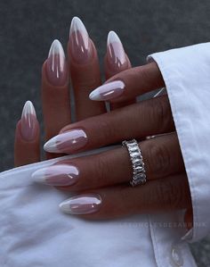 french manicure chrome pink nails almond shape. soft pink nails for the bride. Almond Nails For Work, French Nail Designs Almond Shape, Oval Medium Nails, Almond Shape French Tip Nails, Baby Shower Nails Girl, Proposal Nails Ideas, Summer Nails Almond Shape, Baby Shower Nails, Nails Chrome