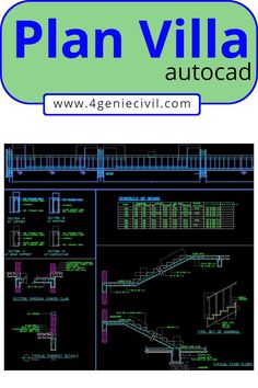 a blueprinted plan with the words plan villa autocad on top of it