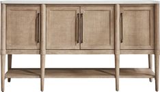 the sideboard has three doors and two drawers