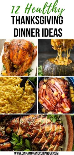 twelve healthy thanksgiving dinner ideas with text overlay