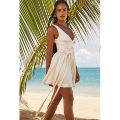 F00207345-102 White Satin Dress, Birthday Dress Women, Dress Autumn, Mini Sundress, White Dresses For Women, Little White Dresses, Dresses Formal, White Satin, Party Dresses For Women