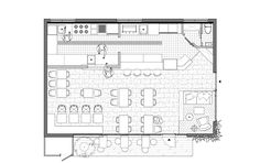 the floor plan for an office with two desks and one kitchen area, as well as