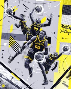 a collage of basketball players in yellow and black