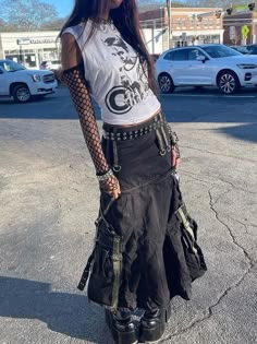 Low Waist Long Skirt, Empire Pattern, Low Waist Skirt, Dark Academic, Summer Grunge, Alt Outfits, Punk Outfits, Style Hip Hop, Alt Fashion