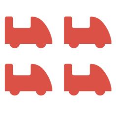 three red trucks are shown in four different positions on a white background, with one truck facing the opposite direction