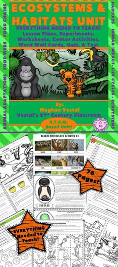 an animal habitat worksheet with text and pictures on the front cover, including