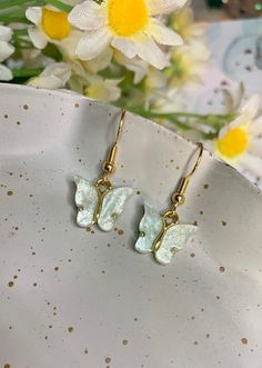 Gold plated mint green Butterfly earrings. Green Butterfly Earrings, Mint Green Butterfly, Pastel Butterfly, Mint Green Earrings, Pastel Butterflies, Butterfly Wing Earrings, Earrings Aesthetic, Green Butterfly, Wing Earrings