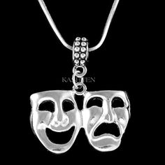 Big Comedy and Tragedy Mask Necklace Theater Play Acting Broadway Masquerade Jewelry Keychain Actress Actor 20th 30 Birthday Christmas Gifts 30 Birthday, Mask Necklace