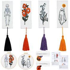 embroidery kits with halloween images and designs on them