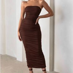 Strapless Dress, Size Large. New With Tags, Never Worn. Brown Strapless Ruched Dress, Pink Maternity Maxi Dress, Maternity Wear Dresses, Short Brown Dress, Pink Maternity Dress, White Maternity Dresses, London Brown, Dresses Brown, Black One Shoulder Dress