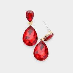 Red Crystal Double Teardrop Earrings Gold Red Earrings, Bridal Party Earrings, Bridal Statement Necklace, Formal Earrings, Crystal Earrings Wedding, Prom Earrings, Real Jewelry, Teardrop Dangle Earrings, Wedding Bridal Jewellery