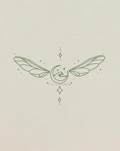 a drawing of a bird with the moon and stars in it's wings on a white background