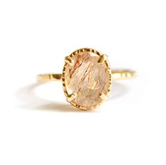 Halo Wisp Rose Rutilated Quartz | Oval Rutilated Quartz Engagement Ring Hammered Gold - Melissa Tyson Designs Hammered Gold Engagement Ring, Rutilated Quartz Engagement Ring, Diamond Alternative Engagement Ring, Quartz Engagement Ring, Indie Wedding, Alternative Bridal, Hammered Band, Soft Rose, Nc Wedding