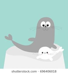 a seal and its baby are swimming in the water with their mother, who is floating on top of it