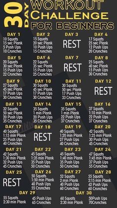 the workout schedule for beginners is shown in black and yellow, with numbers on it