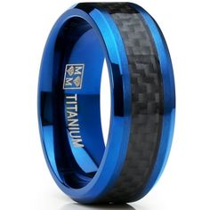 blue and black wedding ring with carbon fiber inlay