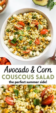 an image of a bowl of couscous salad with avocado and corn