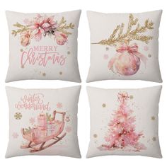 four pillows with christmas decorations on them