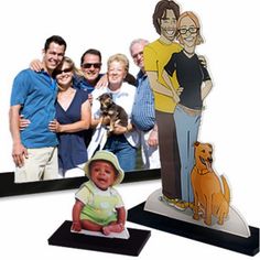 a group of people standing next to each other in front of a wooden photo frame