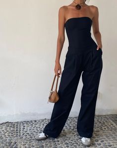 Black Bandeau Jumpsuit | Kyaria – motelrocks-com-us Outfit Nero, Grammy Awards Red Carpet, Bandeau Jumpsuit, Cutout Style, Black Cotton Fabric, Summer Bodycon Dress, Black Bandeau, Black Satin Dress, Bandeau Dress