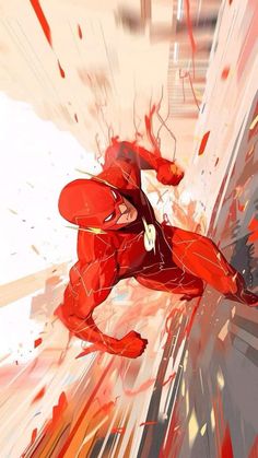 a digital painting of a man in red running