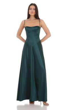 Satin Square Neck Maxi Dress in Green Berry Colored Dress, Long Cocktail Dress Classy, Dark Purple Maxi Dress, Ball Dresses Green, Long Green Formal Dress, Marine Corps Ball Dresses, Long Dark Green Dress, Blue Square Neck Dress, Dark Green Formal Dress