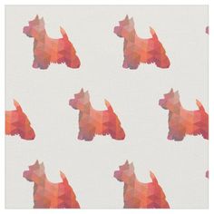 a pattern with small red dogs on a white background that is made up of triangles