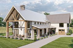 this is an artist's rendering of a modern farmhouse style house with large windows