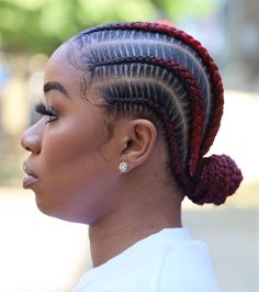 Corn Rolls Braids Hairstyles Black Women, Corn Rolls Braids Hairstyles, Braided Bun Black Hair, Corn Roll Hair Styles, Crochet Braids Straight Hair, Stitch Cornrows, Red Hair Pieces, Braided Bun Styles, Corn Rolls