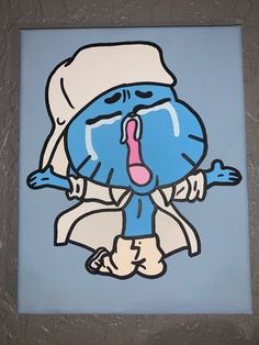 a painting of an elephant with a chef hat on it's head and tongue sticking out