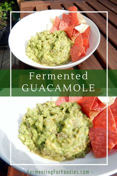 two plates with guacamole on them and the words fermeted guacamole