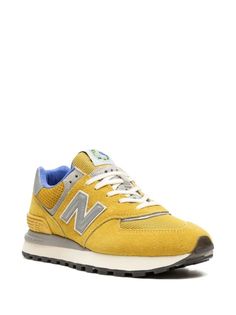 New Balance x Bodega 574 Legacy "Yellow" Sneakers - Farfetch Running Shoes With Logo Patch Suitable For Jogging, Running Shoes With Logo Patch For Jogging, Running Shoes With Logo Patch At Tongue For Jogging, Sporty Sneakers With Logo Patch For Sports, Yellow High-top Running Sneakers With Round Toe, Yellow High-top Running Sneakers, New Balance Sneakers With Logo Patch For Sports, Yellow High-top Sneakers With Round Toe For Running, Yellow Running Shoes With Laces For Jogging