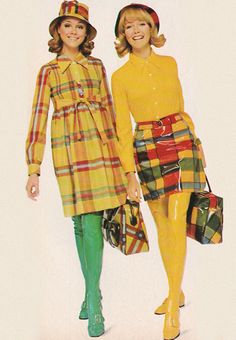 Just Seventeen — August 1965. ‘Plaid is so glad!’ 70s Images, Late 60s Fashion, Seventeen Magazine Fashion, Just Seventeen, Fashion 60s, Plaid Dresses, 1960 Fashion, 60s 70s Fashion, 60s And 70s Fashion