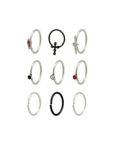 six different types of rings on a white background