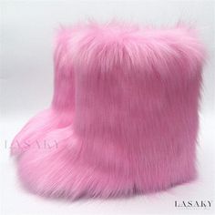 Lasaky - Chic Faux Fur Suede Shibuya Thick Tube Snow Boots Trendy Pink Winter Boots, Pink Round Toe Boots For Winter, Pink Fur Boots, Boots Y2k, Pink Fur, Martin Boots, Fur Boots, Snow Boots, Bright Pink