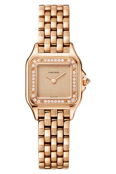 Cartier Panthere, Diamond Crown, Womens Watches Luxury, Cartier Watch, Cartier Love, Yellow Gold Bracelet, Gold Case, Girly Jewelry, Bezel Diamond