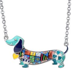 Arte Dachshund, Dachshund Colors, Dachshund Jewelry, Dachshund Art, Dog Pendant, Fauvism, Long Silver Necklace, Dog Necklace, Dachshund Lovers