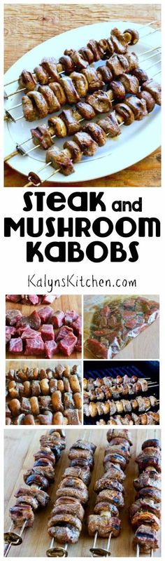 steak and mushroom kabobs with text overlay