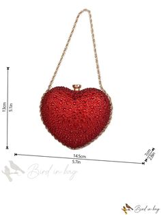 Bird in Bag - Red Rhinestone-Adorned Evening Bag with Heated Shaping Valentine's Day Gift Handheld Bag, Handheld Valentine's Day Gift Bag, Clutch Bags For Valentine's Day Gift, Handheld Evening Bag For Valentine's Day, Valentine's Day Gift Clutch Bag, Valentine's Day Gift Handheld Evening Bag, Valentine's Day Handheld Evening Bag Gift, Gold Heart-shaped Formal Bag, Red Rectangular Shoulder Bag For Valentine's Day